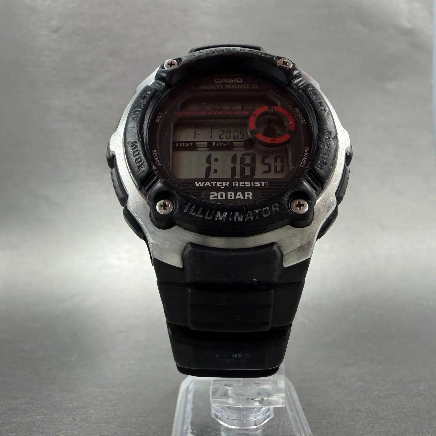 Casio Waveceptor Watch Men 48mm Digital Black Silver Alarm Chrono WV-M200 READ!!5