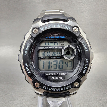 Casio Waveceptor Watch Men 48mm Digital Black Silver Alarm Chrono WV200 New Bat0