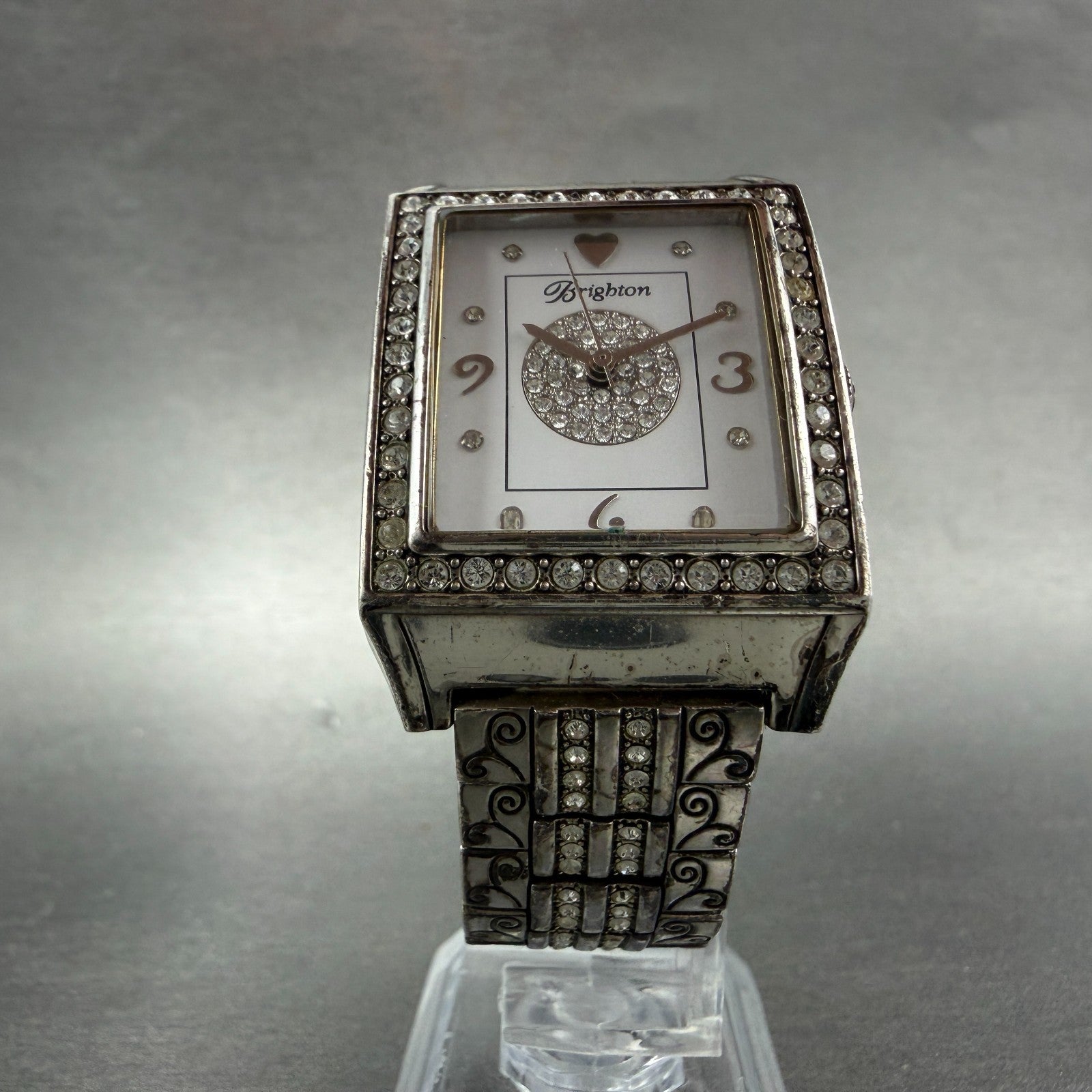 Brighton Diamond Bar Watch Women 29mm White Dial Silver Plated New Battery5