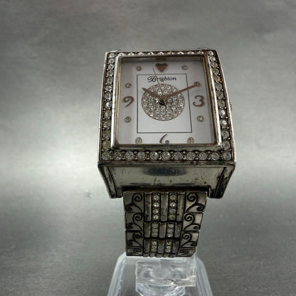 Brighton Diamond Bar Watch Women 29mm White Dial Silver Plated New Battery5