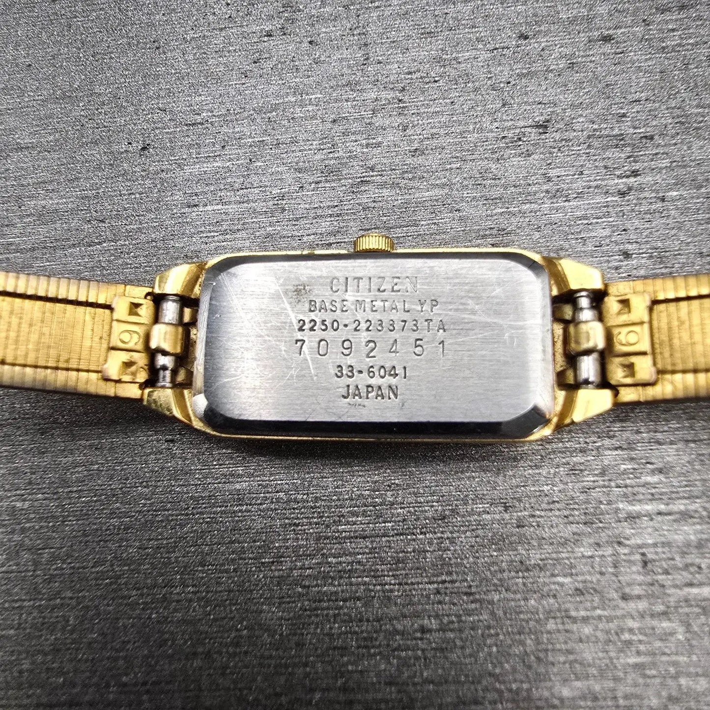 Citizen CQ Watch Women 13mm Black Dial Gold Tone Rectangle 2250-223373 New Batt10