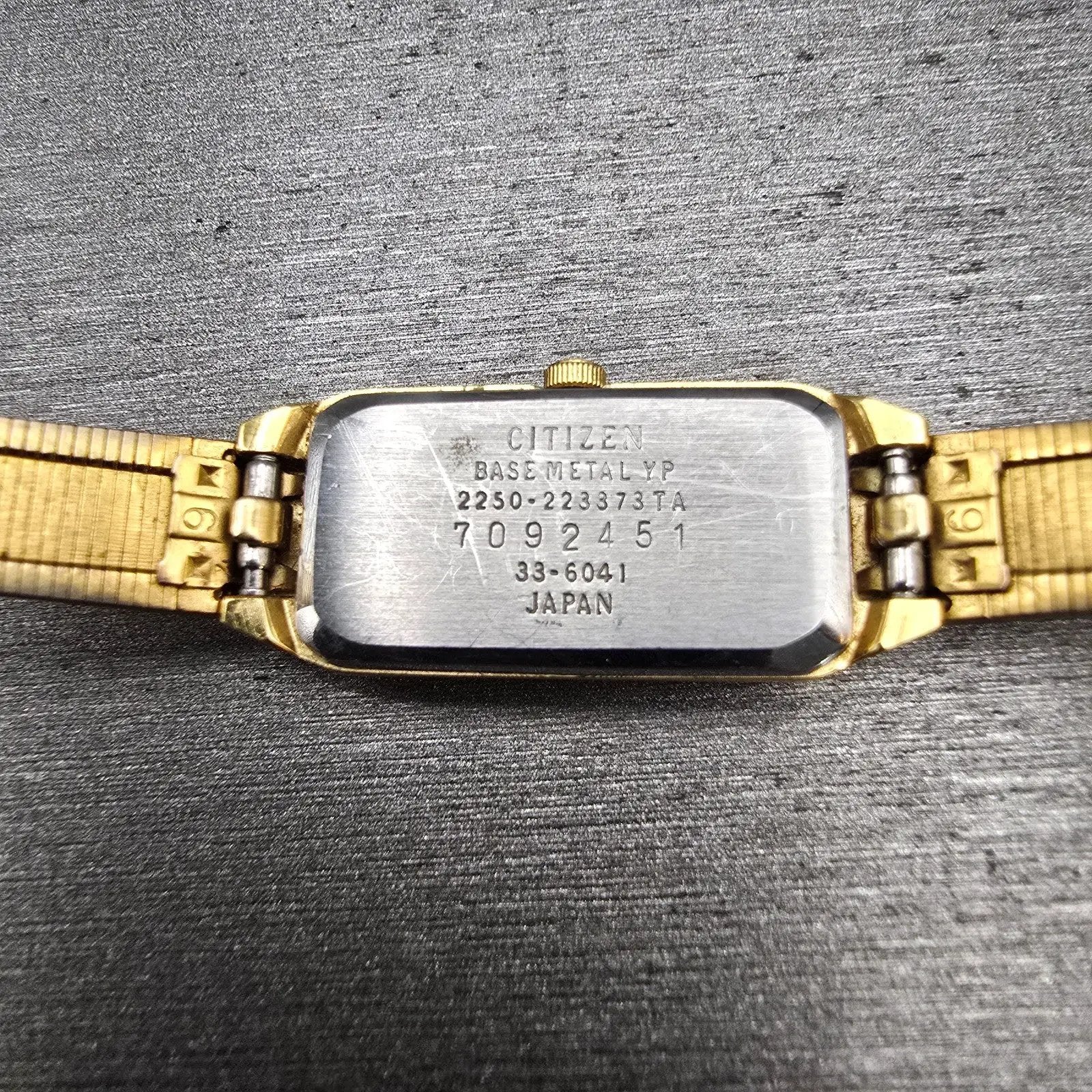 Citizen CQ Watch Women 13mm Black Dial Gold Tone Rectangle 2250-223373 New Batt10