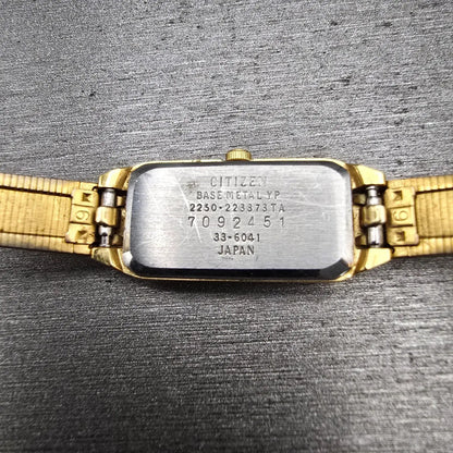 Citizen CQ Watch Women 13mm Black Dial Gold Tone Rectangle 2250-223373 New Batt10