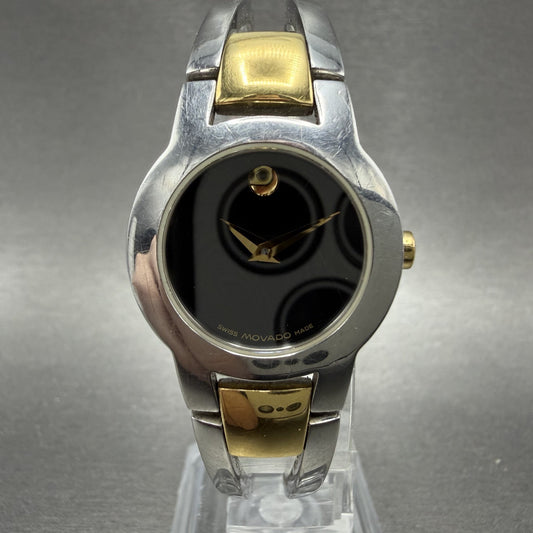 Movado Amorosa Watch Women 24mm Black Dial Two Tone Round 81 E4 1842 New Battery0