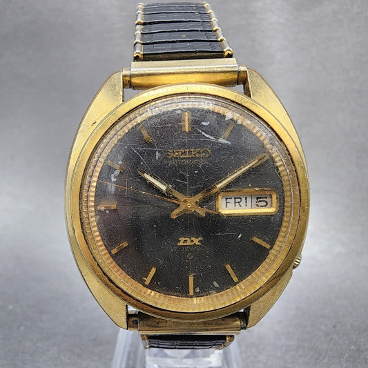 Seiko Automatic DX Watch Men 36mm Black Dial Gold Tone Daydate 61066007 PARTS0
