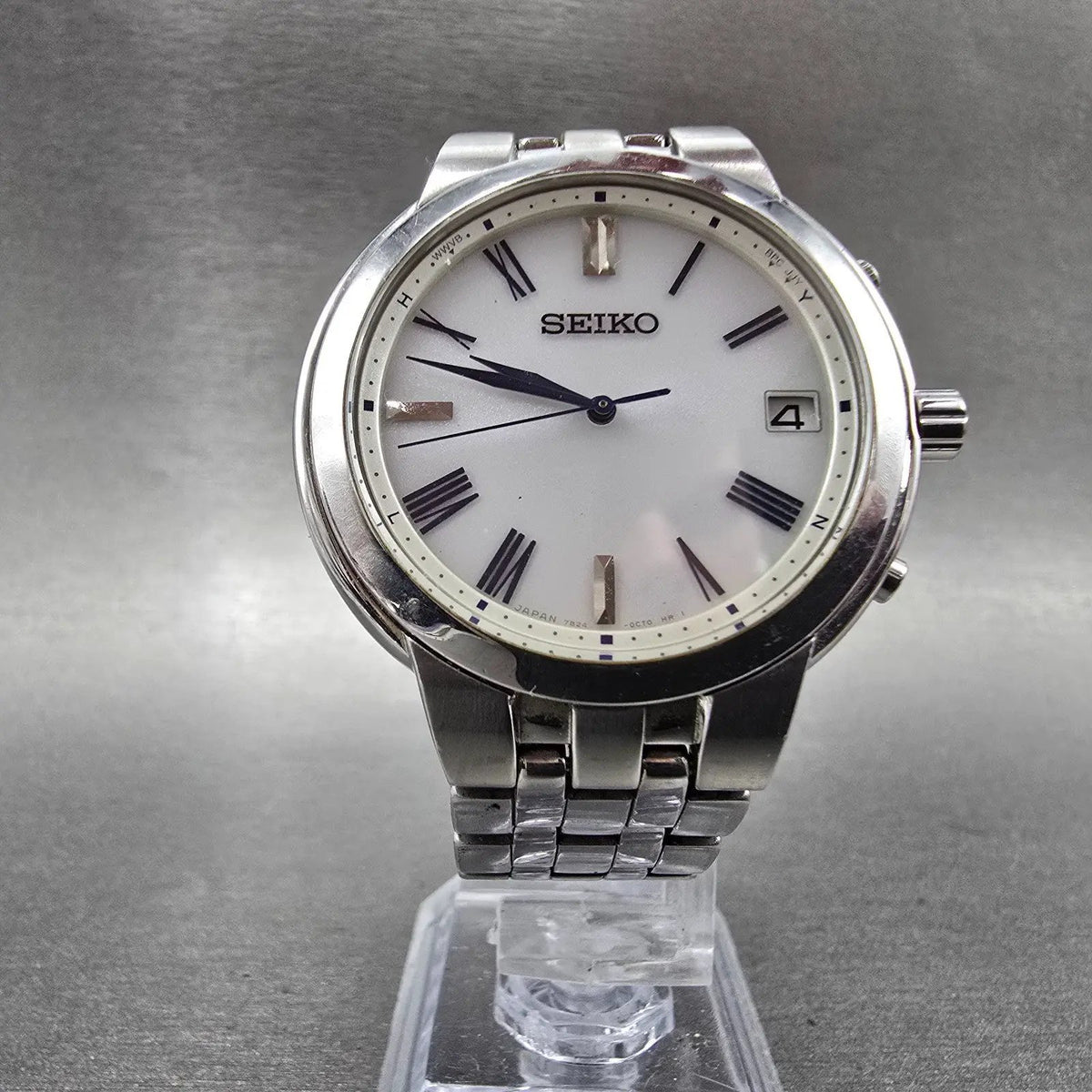Seiko Atomic Solar Watch Men 37mm White Dial Silver Tone Date 7B24-0BS0 PARTS8