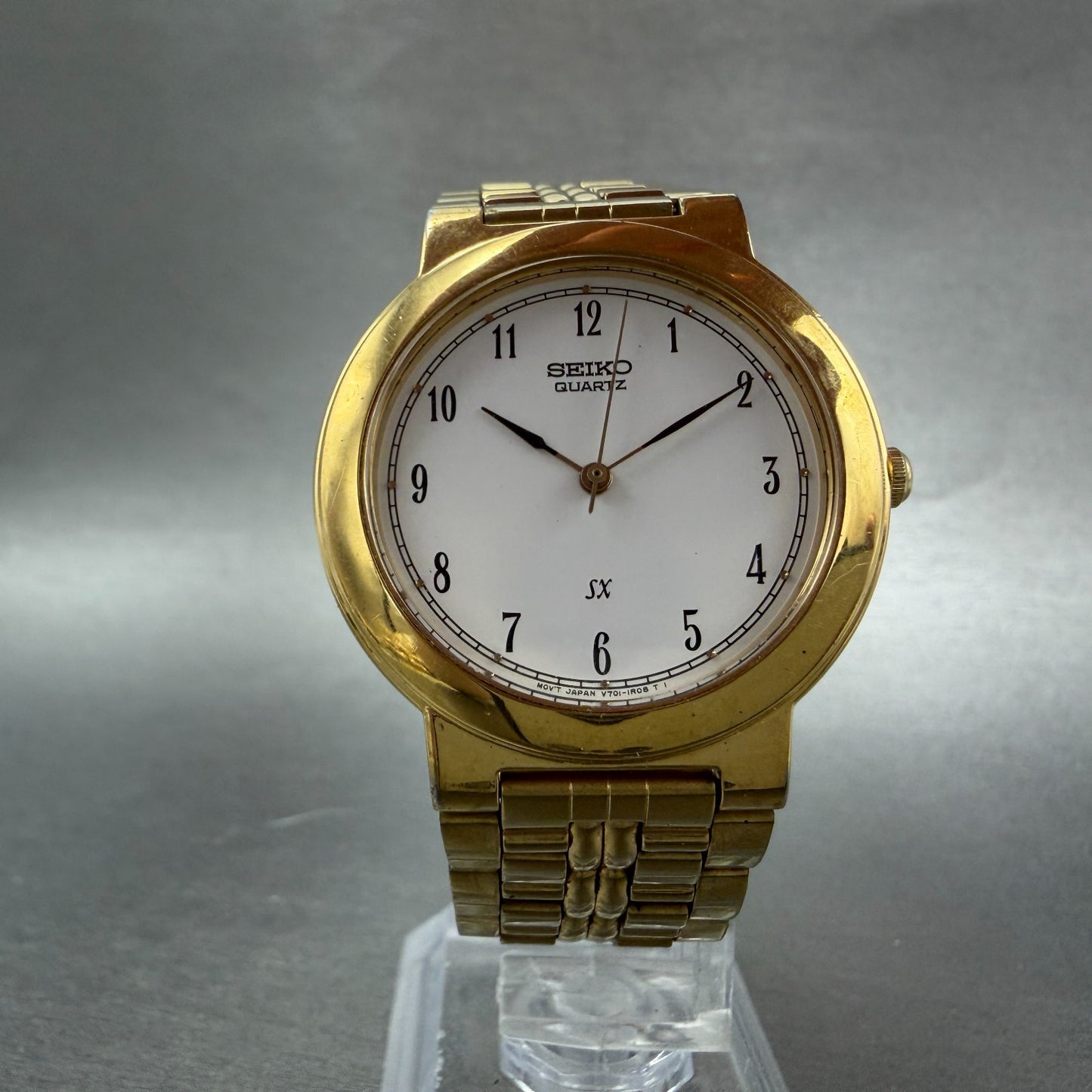 Seiko SX Watch Men 34mm White Dial Gold Tone Round V701-1K00 New Battery5