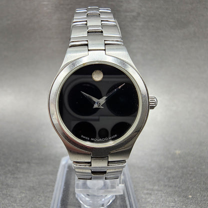 Movado Juro Watch Women 24mm Black Dial Steel Round 84 E4 1844 New Battery