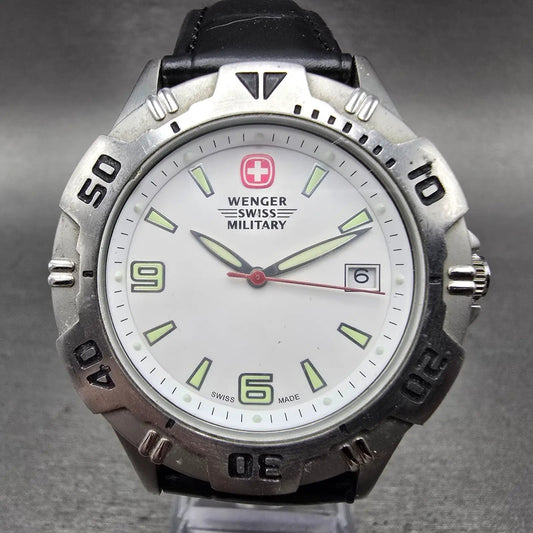 Wenger Swiss Military Dive Watch Men 40mm White Dial Silver Tone Date New Batt0