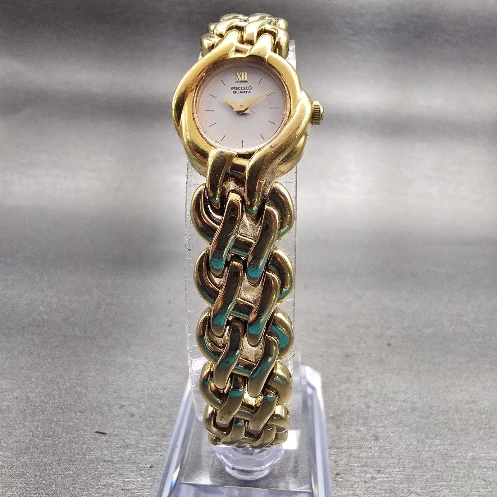 Seiko Watch Women 18mm White Dial Gold Tone Oval 4N00-F080 New Battery Vintage5
