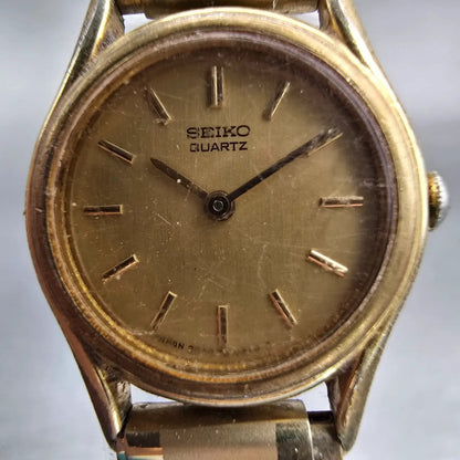Seiko Watch Women 19mm Gold Dial Gold Tone Round 2P20-0080 New Battery Vintage1