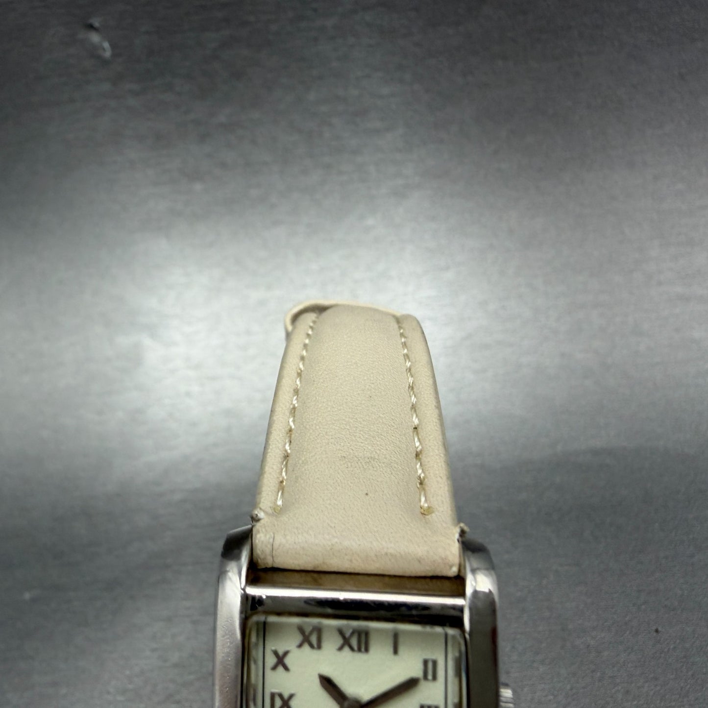 Japanesse Airline Dual Time Watch Women 20mm Cream Dial Silver Rectangle Newbatt4
