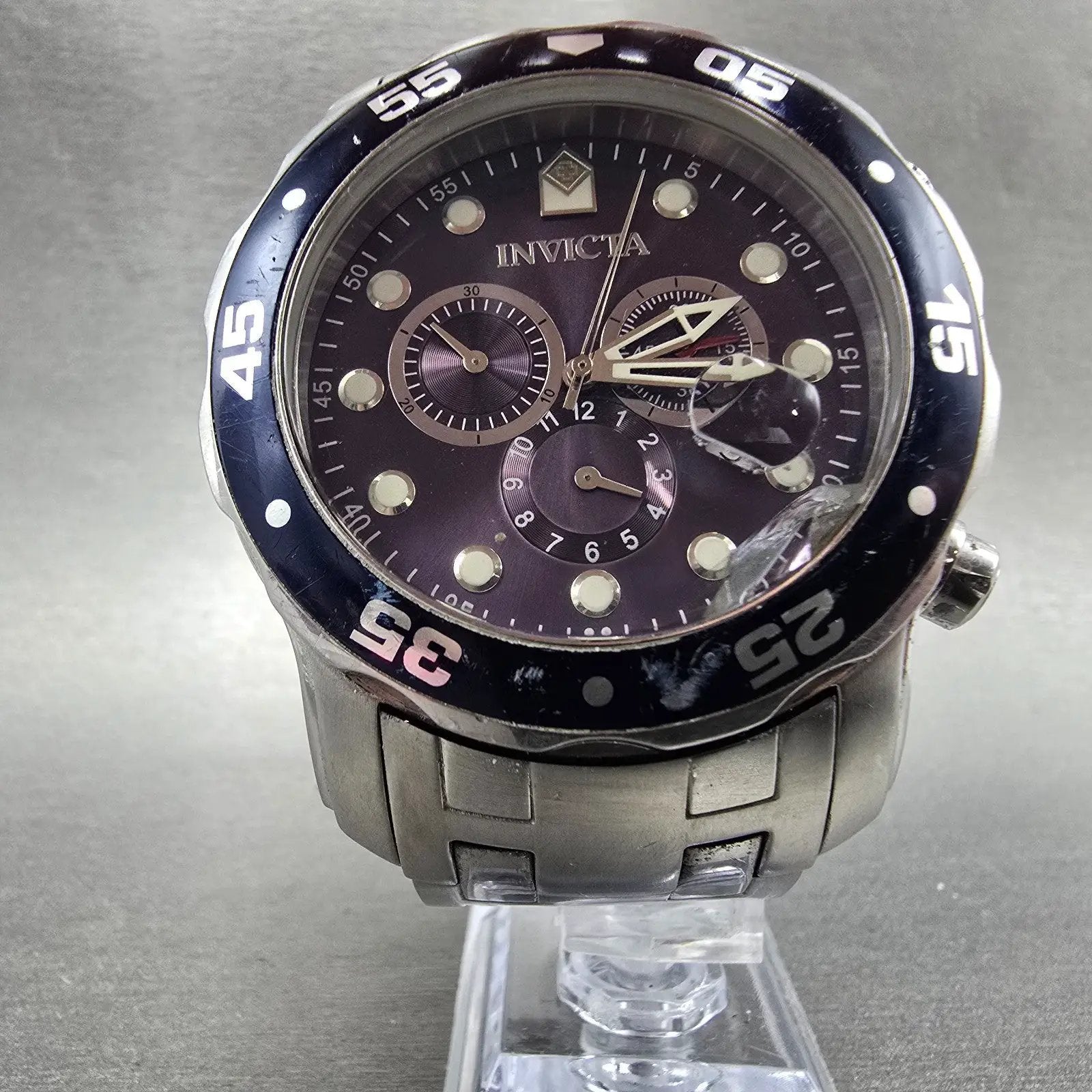 Invicta Pro Diver Chronograph Watch Men 49mm Purple Dial Silver Tone 0070 PARTS7