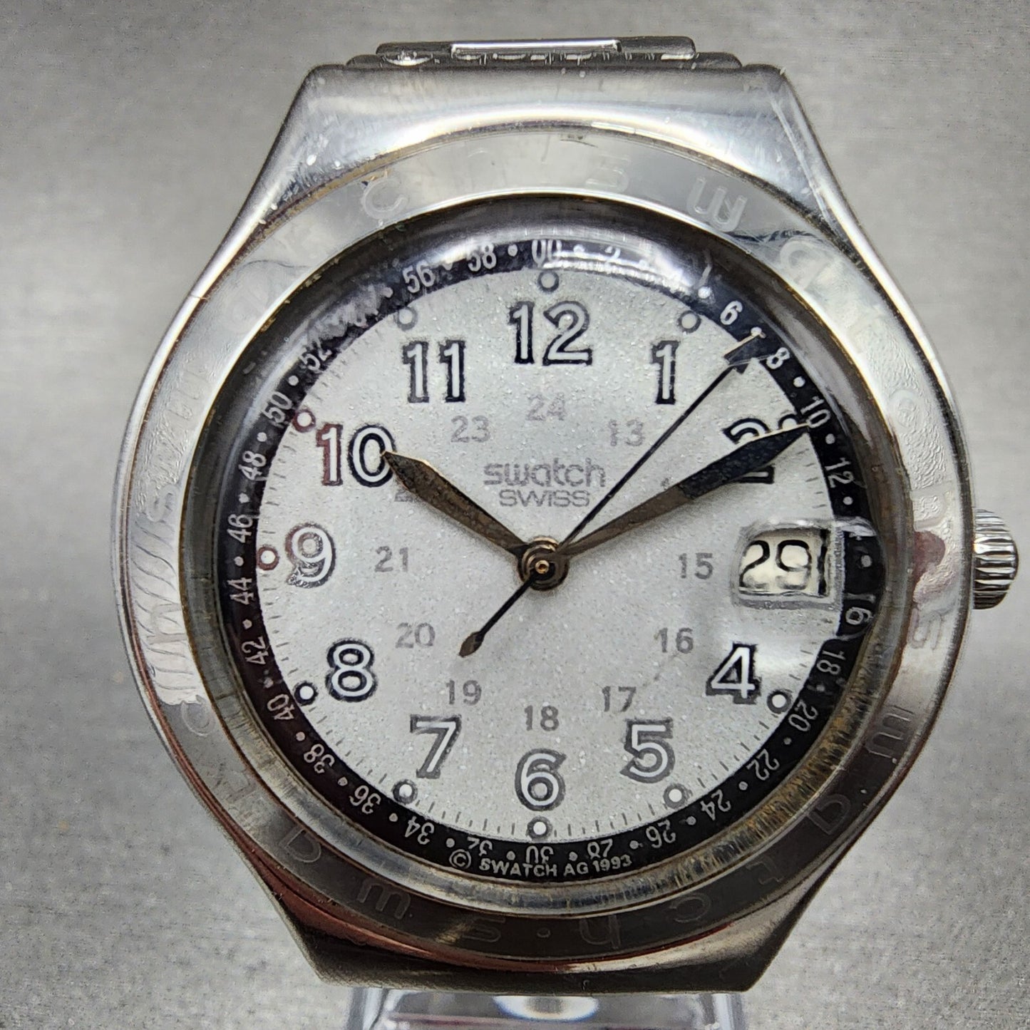 Swatch Irony Happy Joe Watch Men 37mm Gray Dial Steel Date Round New Battery1