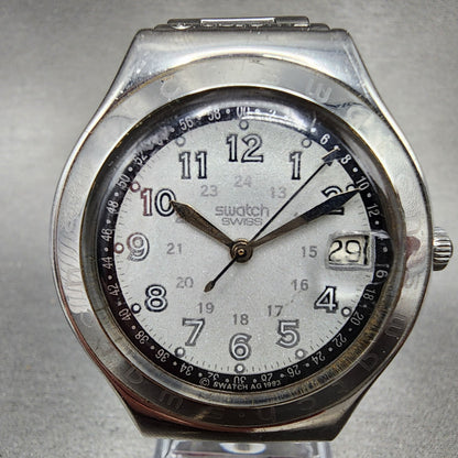 Swatch Irony Happy Joe Watch Men 37mm Gray Dial Steel Date Round New Battery1