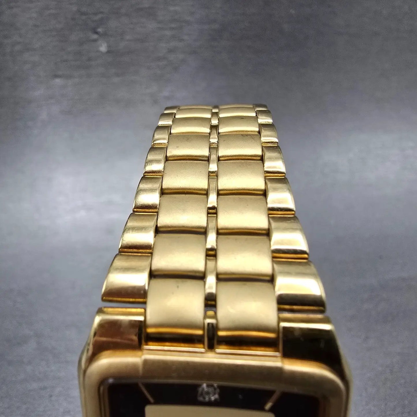 Elgin Tank Watch Men 26mm Black & Gold Dial Gold Tone Date Rectangle New Battery4
