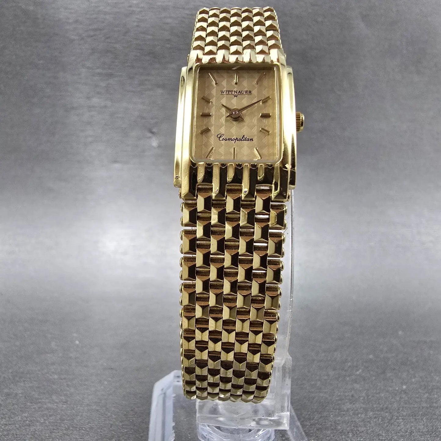 Wittnauer Cosmopolitan Tank Watch Women 17mm Champagne Dial Gold Tone New Batt5