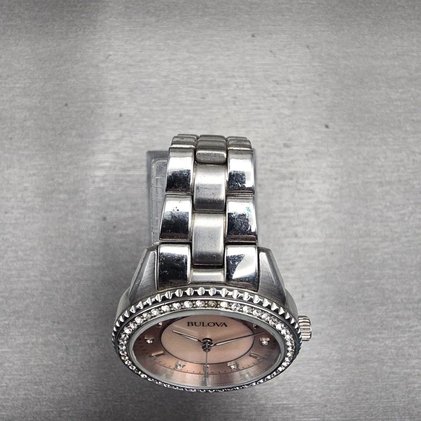 Bulova Watch Women 30mm MOP Dial Silver Tone Gemmed Round 96L218 New Battery4