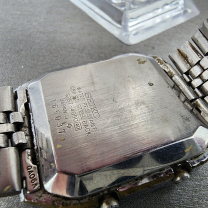 Seiko Digital Watch Men 33mm Alarm Chrono Steel Rectangle G757-4050 PARTS