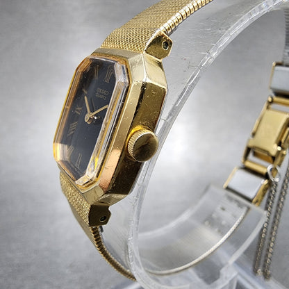 Seiko Watch Women 17mm Black Dial Gold Tone Octagon 2B205019 New Batt N9123 VTG2