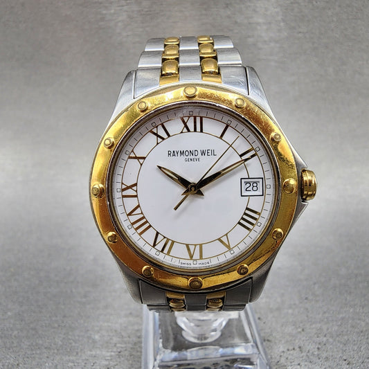 Raymond Weil Tango Watch Men 37mm White Dial Two Tone Date Round New Battery0