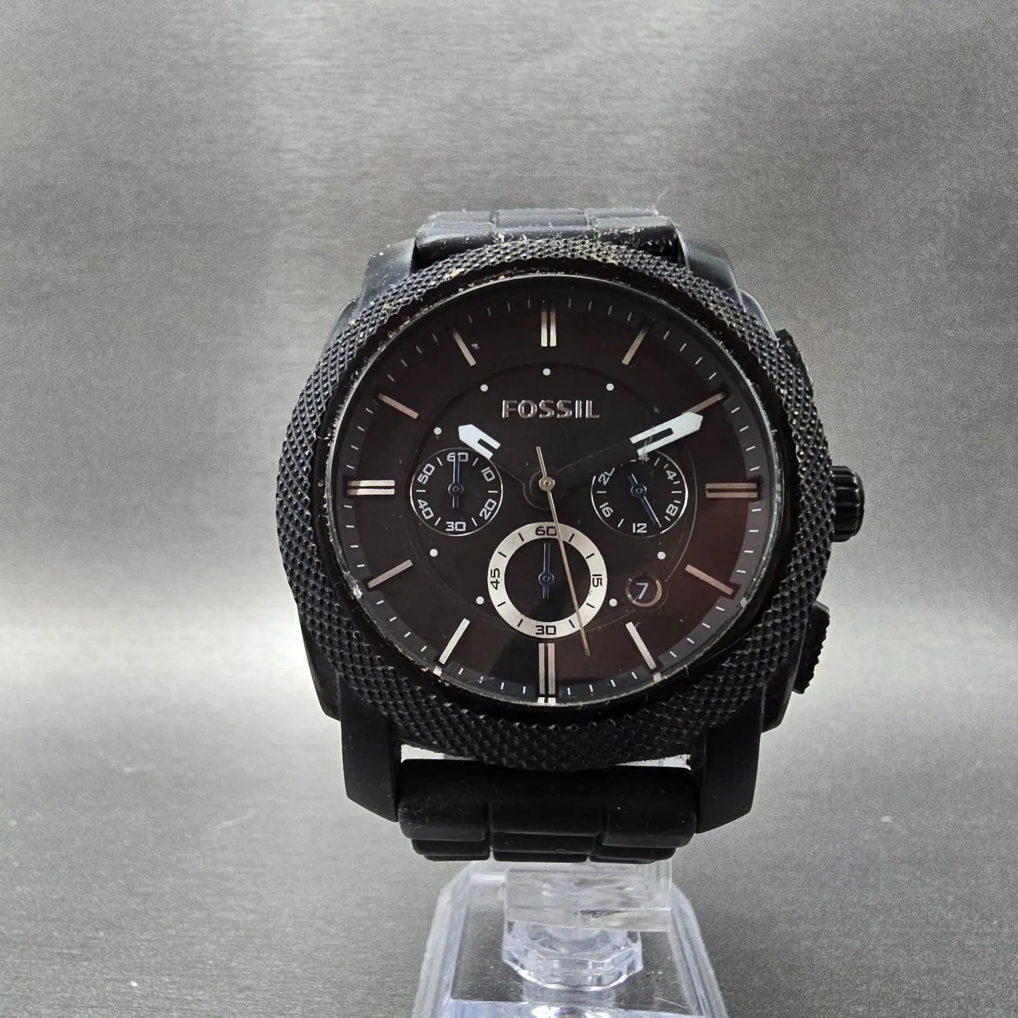 Fossil Chronograph Watch Men 45mm Black Dial Black Tone FS-4487 New Battery5