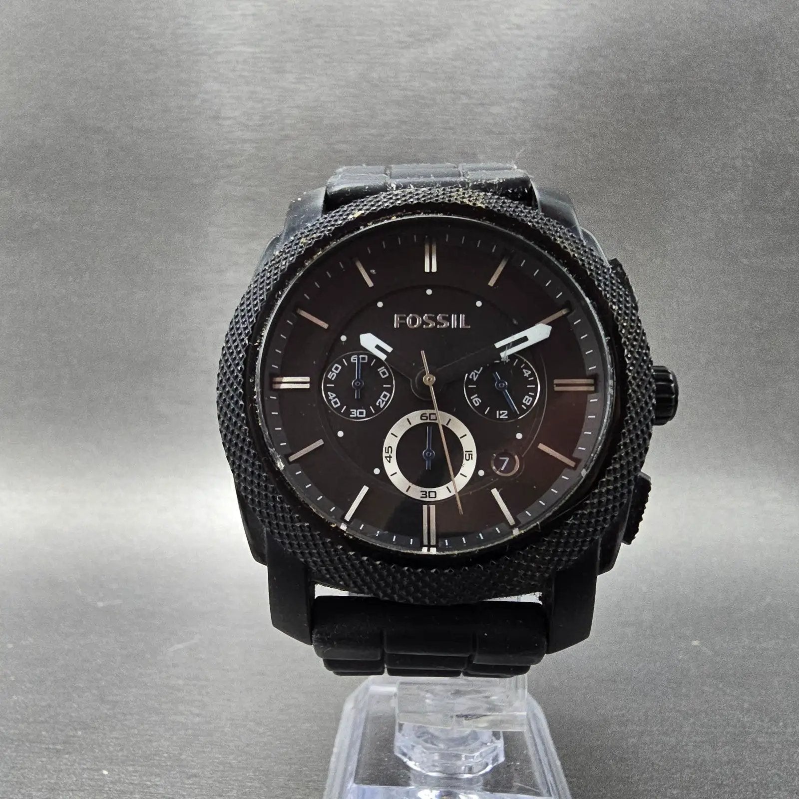 Fossil Chronograph Watch Men 45mm Black Dial Black Tone FS-4487 New Battery5