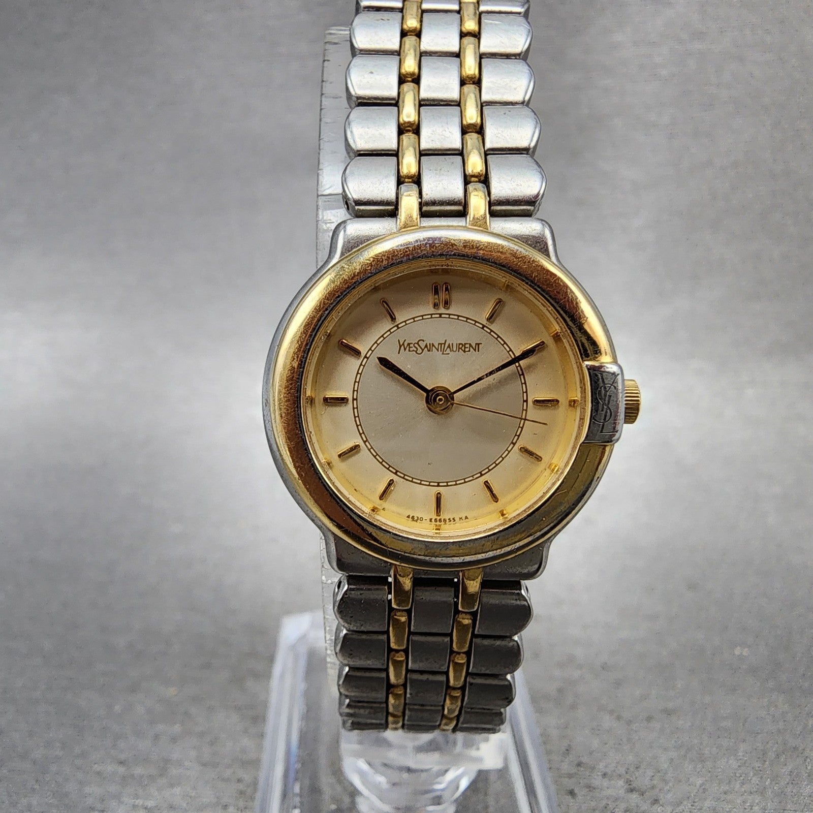 Yves Saint Laurent Watch Women 24mm Champagne Dial Two Tone Round New Battery0
