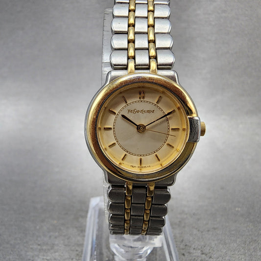 Yves Saint Laurent Watch Women 24mm Champagne Dial Two Tone Round New Battery0