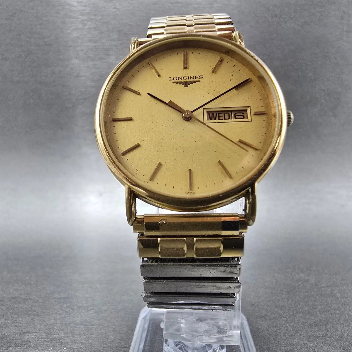 Longines Watch Men 33mm Gold Dial Gold Daydate Round L114.2 NO BACK!!!! New Batt5