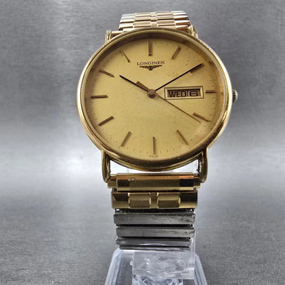 Longines Watch Men 33mm Gold Dial Gold Daydate Round L114.2 NO BACK!!!! New Batt5