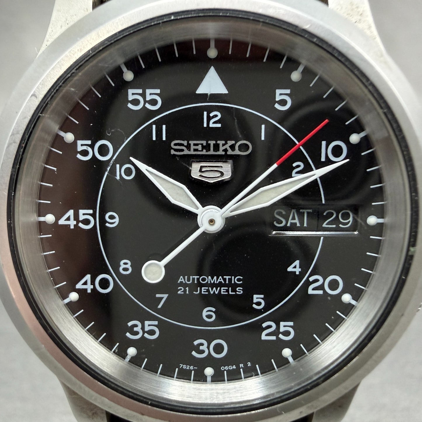 Seiko 5 Automatic Watch Men 37mm Black Dial Silver Tone Daydate SNK809 Runs1