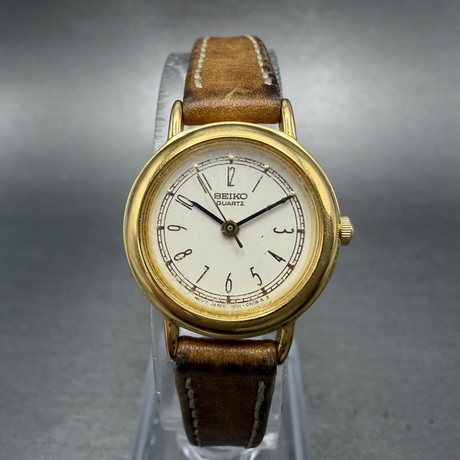 Seiko Watch Women 21mm Cream Dial Gold Tone Round 1N01-0E29 New Battery Vintage0
