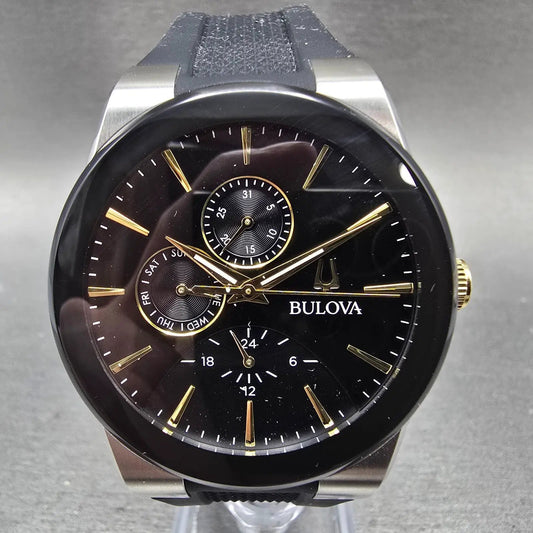 Bulova Futuro Watch Men 41mm Black Dial Two Tone Daydate Round 98C146 NewBattery0