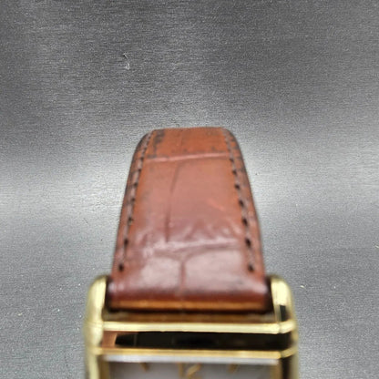 Citizen Eco-Drive Tank Watch Men 25mm Silver Dial Gold Tone Rectangle Date Runs4