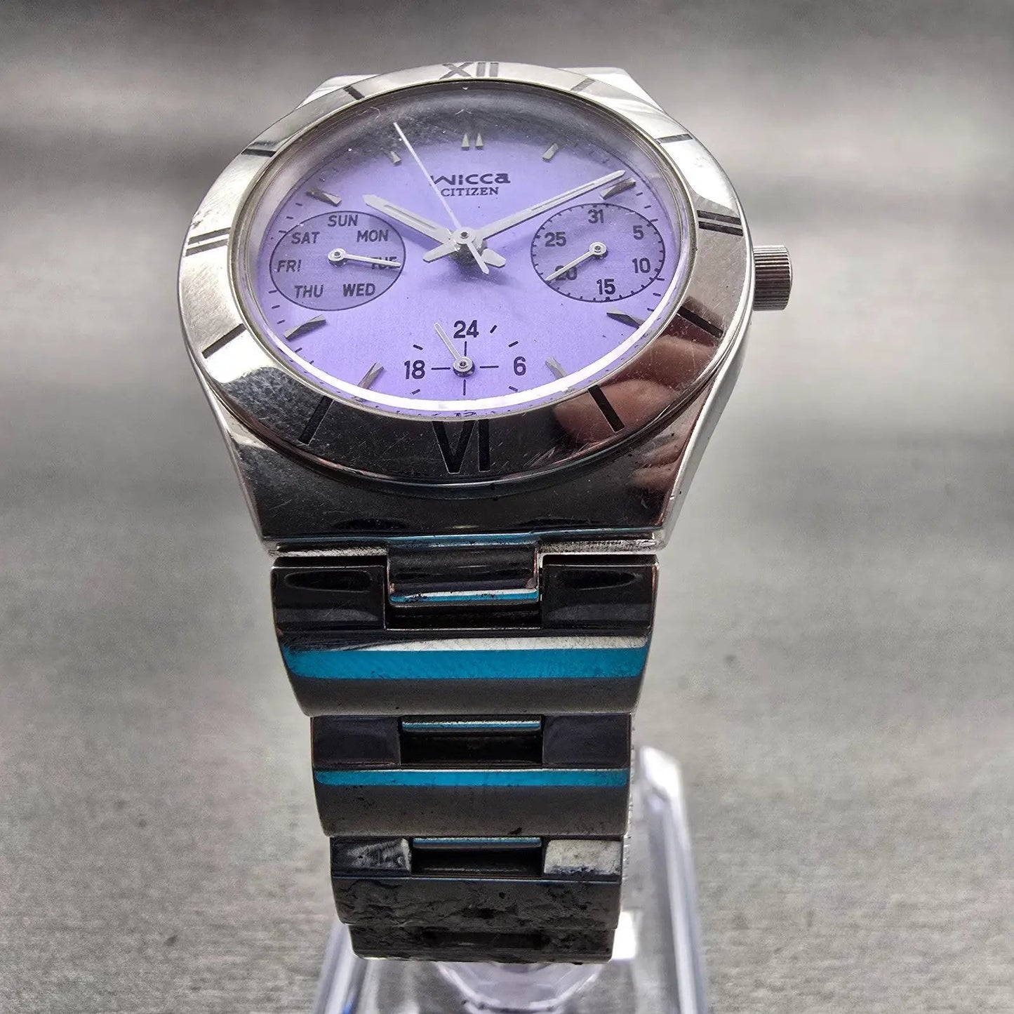 Citizen Wicca Watch Women 30mm Purple Dial Silver Daydate 6329-L19508 New Batt5