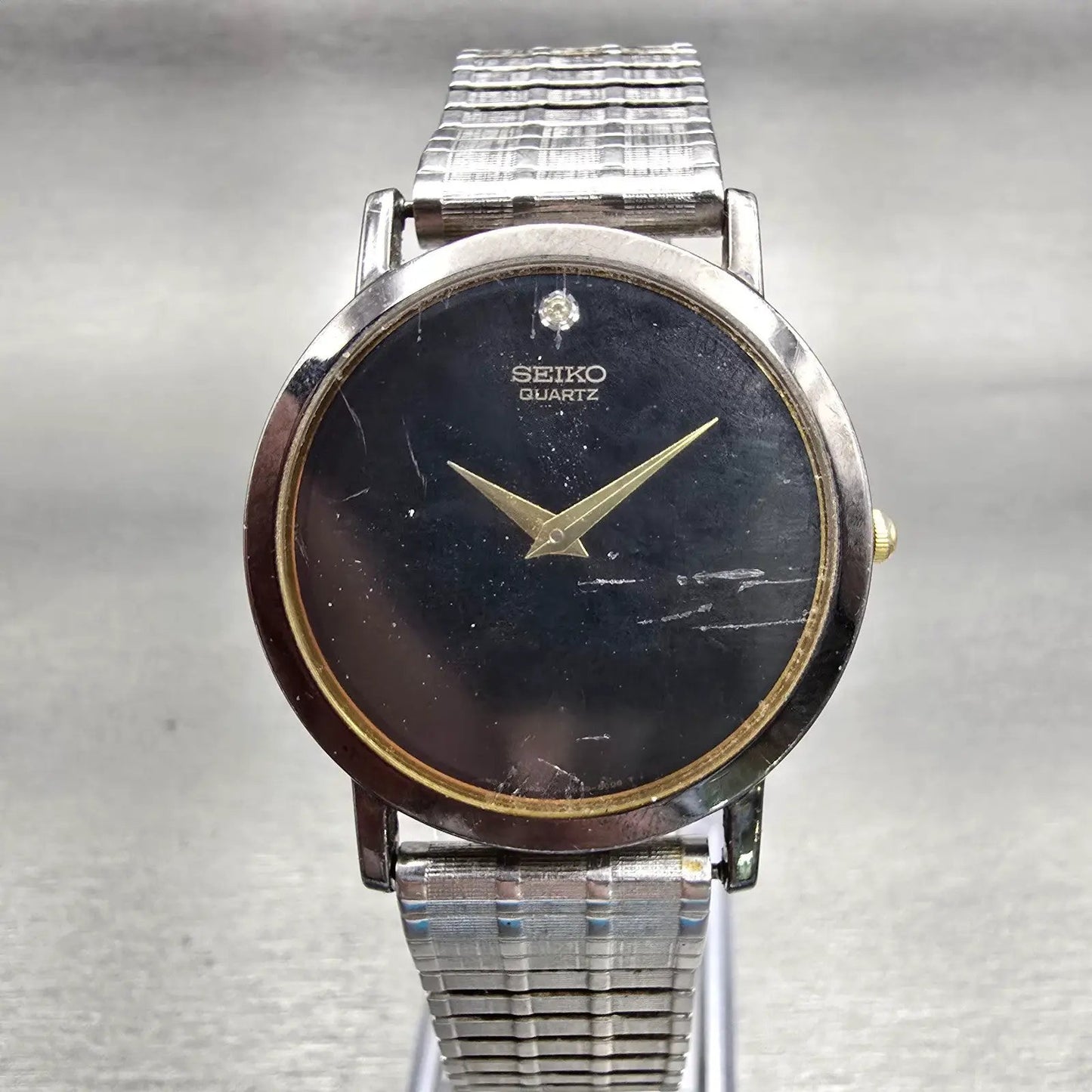 Seiko Watch Men 34mm Black Dial Black Tone Round 7N00-8A49 New Battery Vintage0