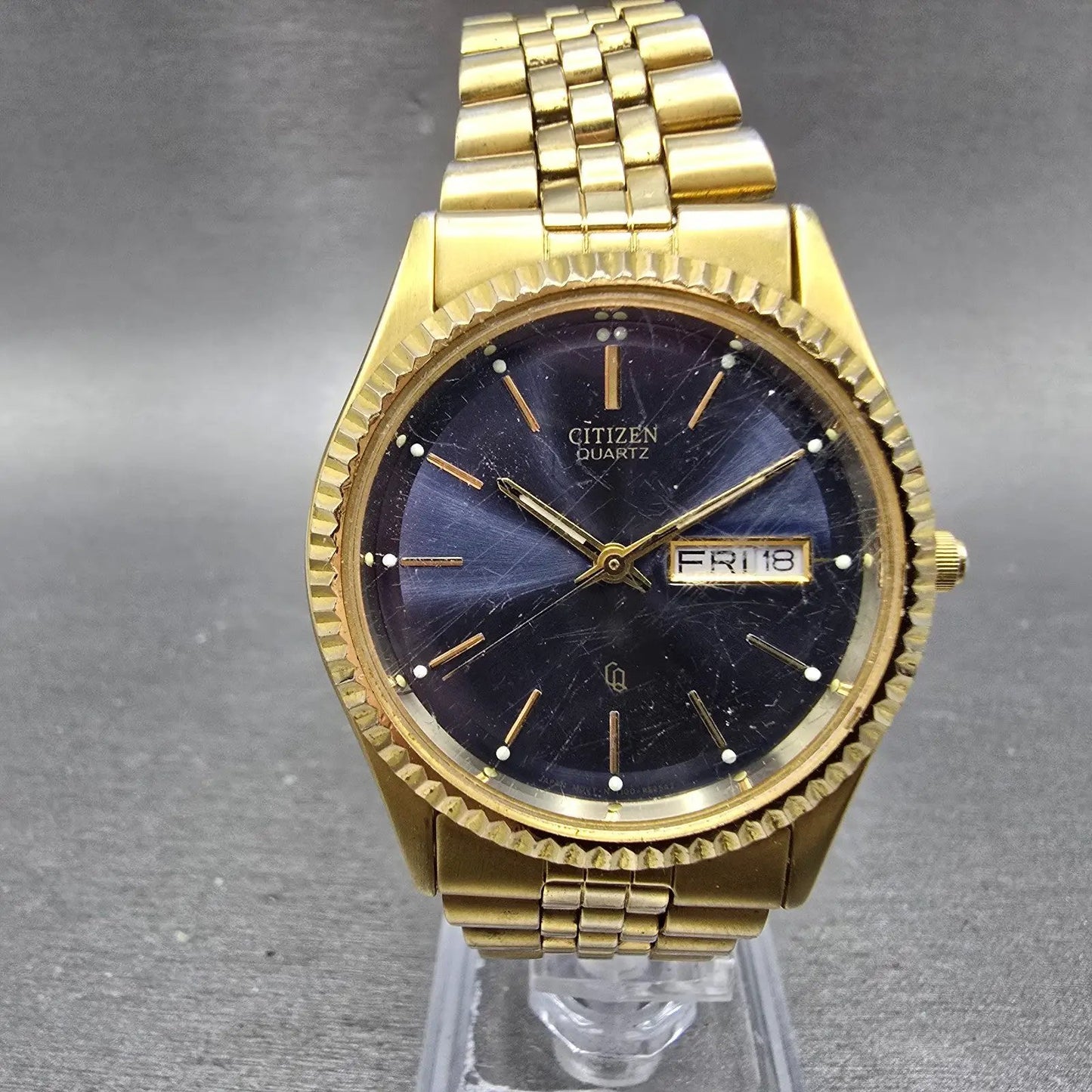Citizen CQ President Watch Men 35mm Blue Gold Tone Daydate 1102-R12543 PARTS0