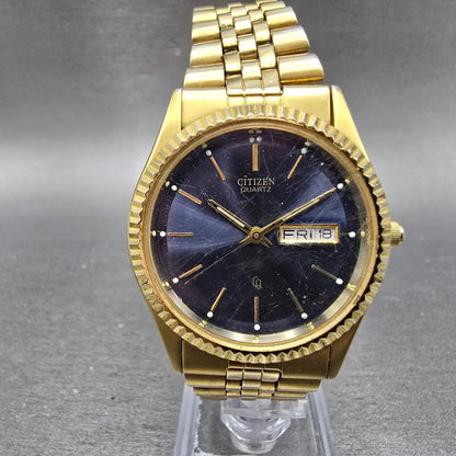 Citizen CQ President Watch Men 35mm Blue Gold Tone Daydate 1102-R12543 PARTS0