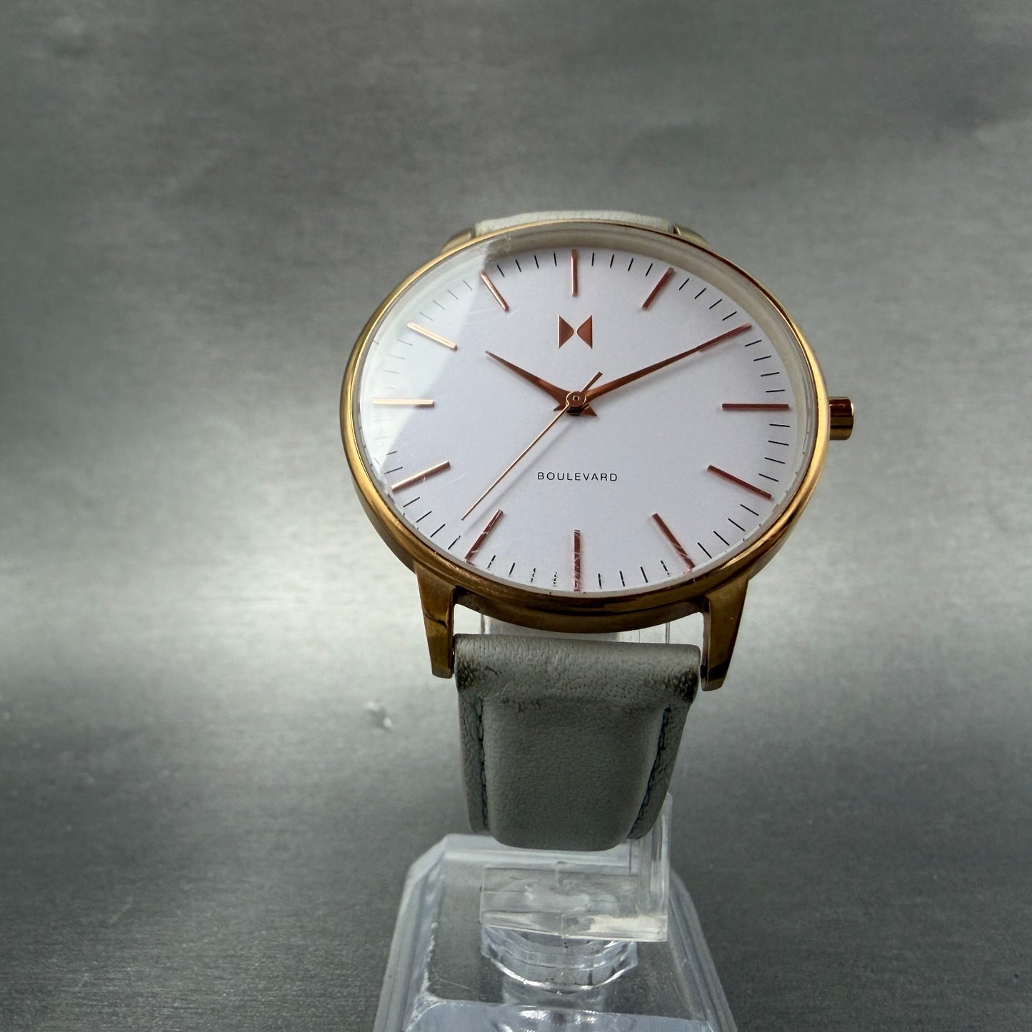 MVMT Boulevard Watch Women 38mm White Dial Rose Gold Tone Leather New Battery L5