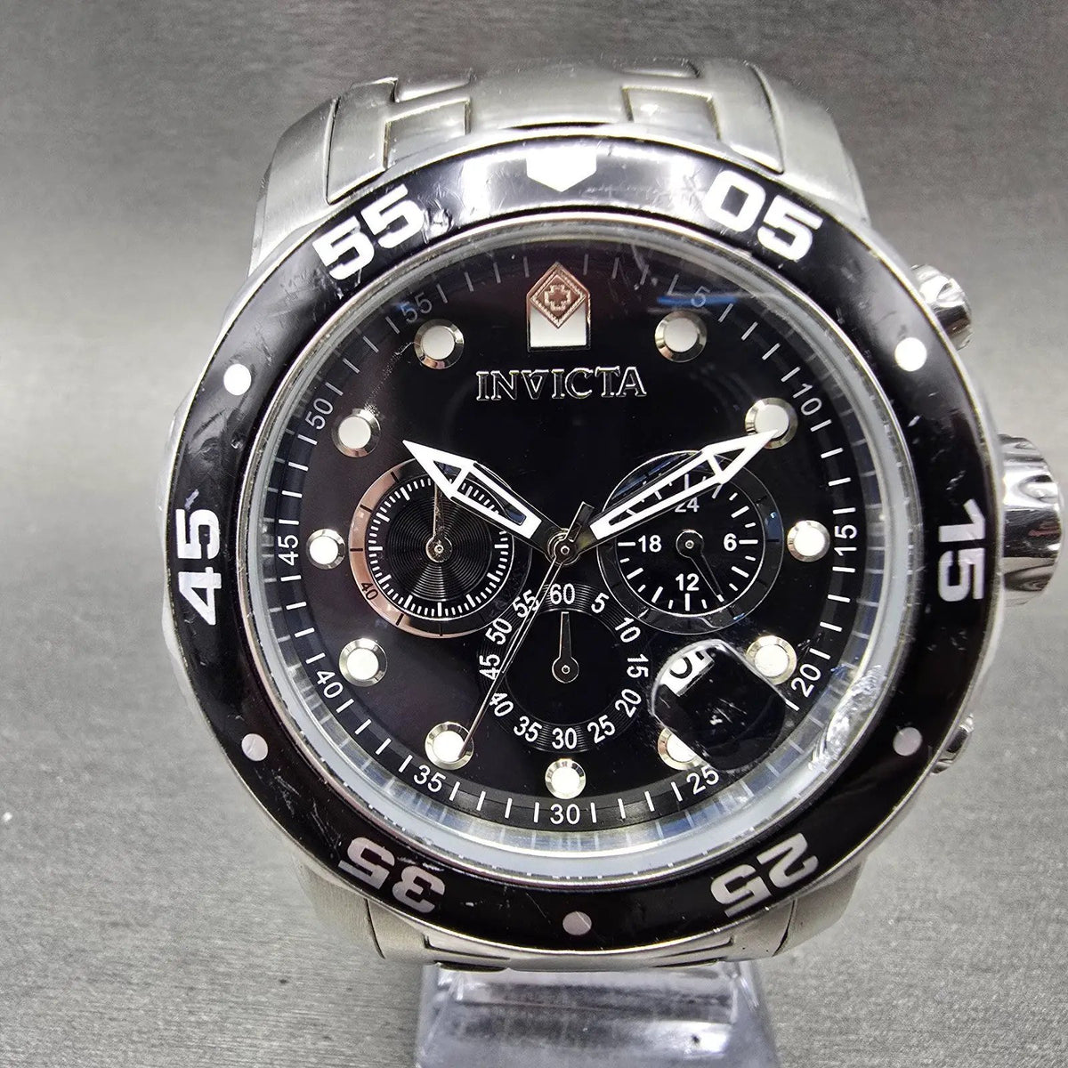 Invicta Pro Diver Chronograph Watch Men 48mm Black Dial Steel Date 0069 New Batt0