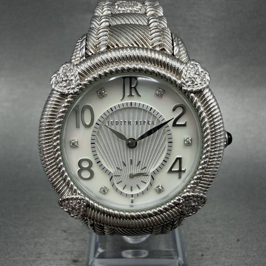 Judith Ripka Watch Women MOP Dial Sterling Silver Small Second Round New Battery0