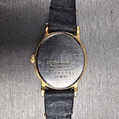 Citizen CQ Watch Women 22mm Black Dial Gold Tone Oval 4031-982568 New Battery 7810