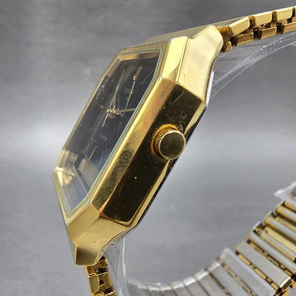 Pulsar Analog Digital Watch Men 29mm Black Dial Gold Octagon V041-5180 New BattL2