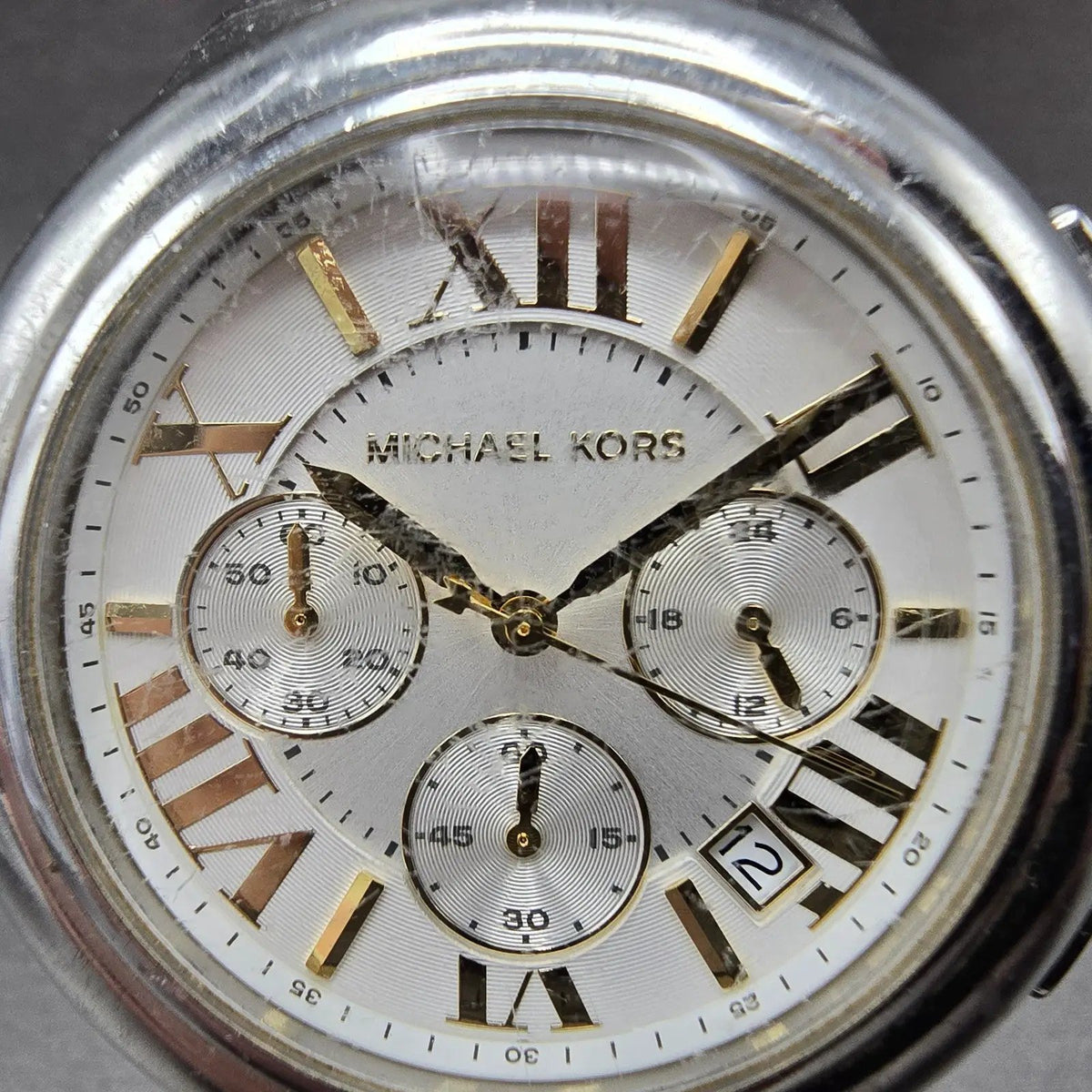 Michael Kors Camile Chrono Watch Women 43mm White Dial Two Tone Date MK-5653 ABC1