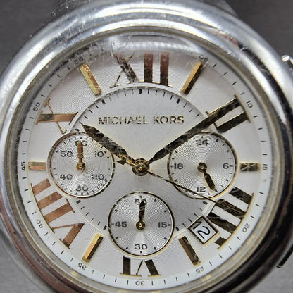 Michael Kors Camile Chrono Watch Women 43mm White Dial Two Tone Date MK-5653 ABC1