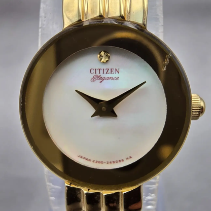Citizen Elegance Watch Women 17mm MOP Dial Gold Tone Round 2200-242271 New Batt1