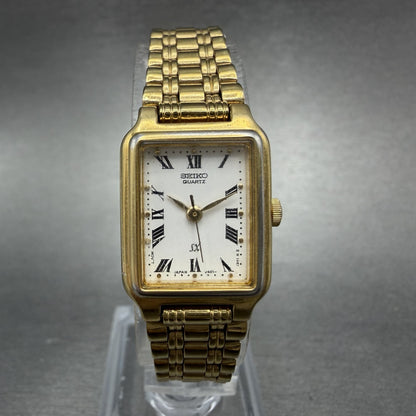 Seiko SX Tank Watch Women 17mm White Dial Gold Tone V401-5121 New Battery0