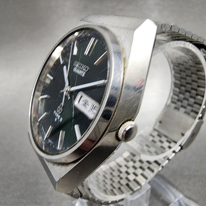 Seiko Type II Watch Men 36mm Green Dial Silver Tone Daydate 7546-8230 New Batt
