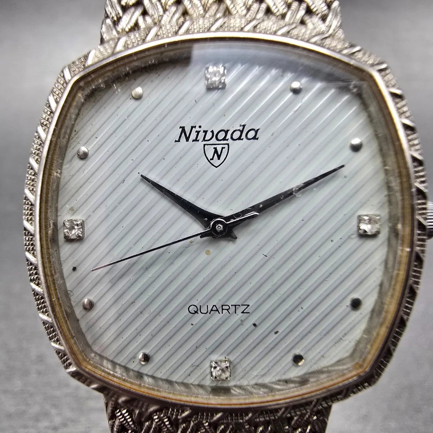 Nivada Watch Men 30mm Gray Dial Silver Tone Rectangle Mesh Band New Battery1